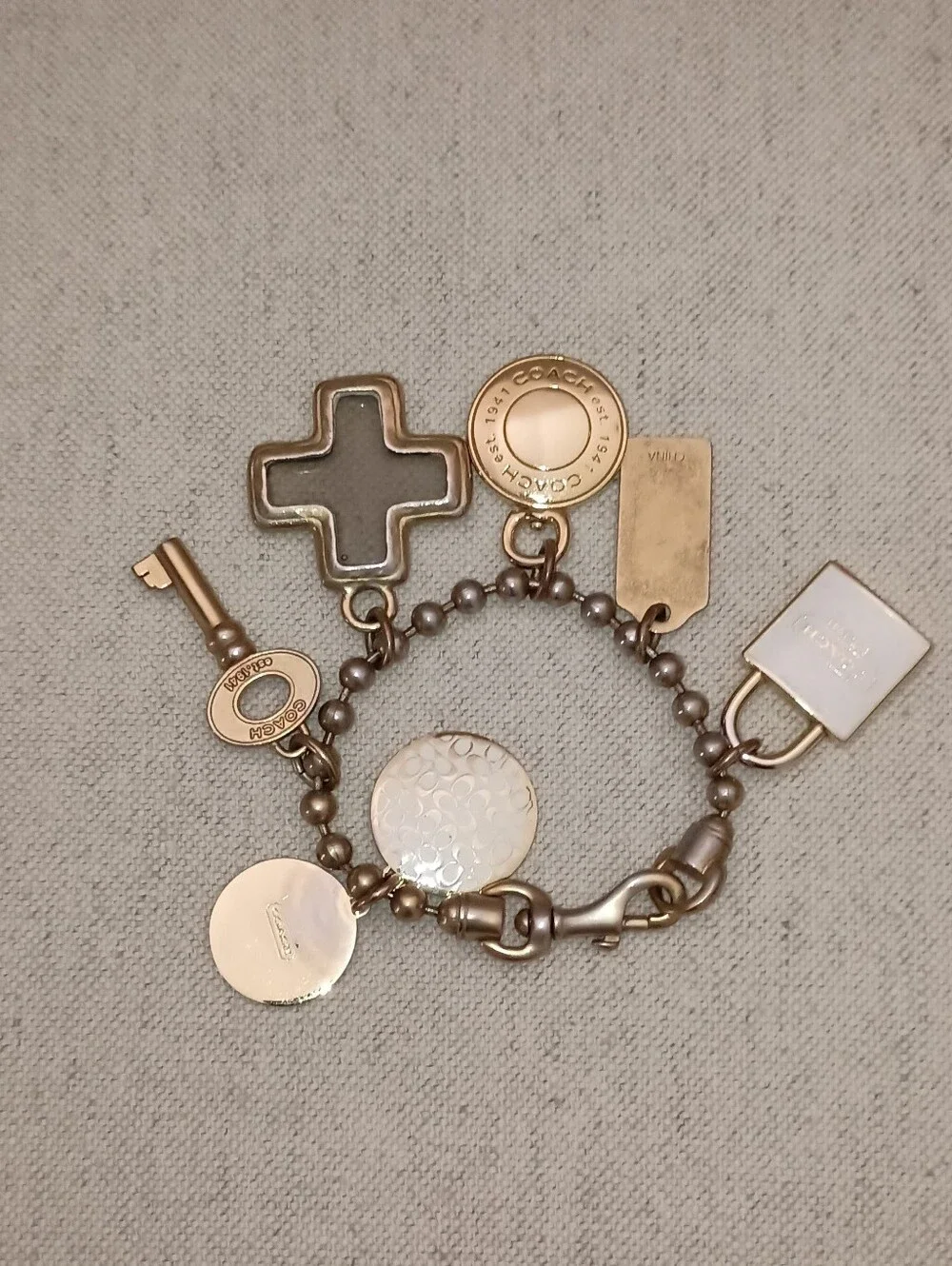 Vintage Y2K Coach Gold-Tone Charm Key with Signature Charms Bracelet